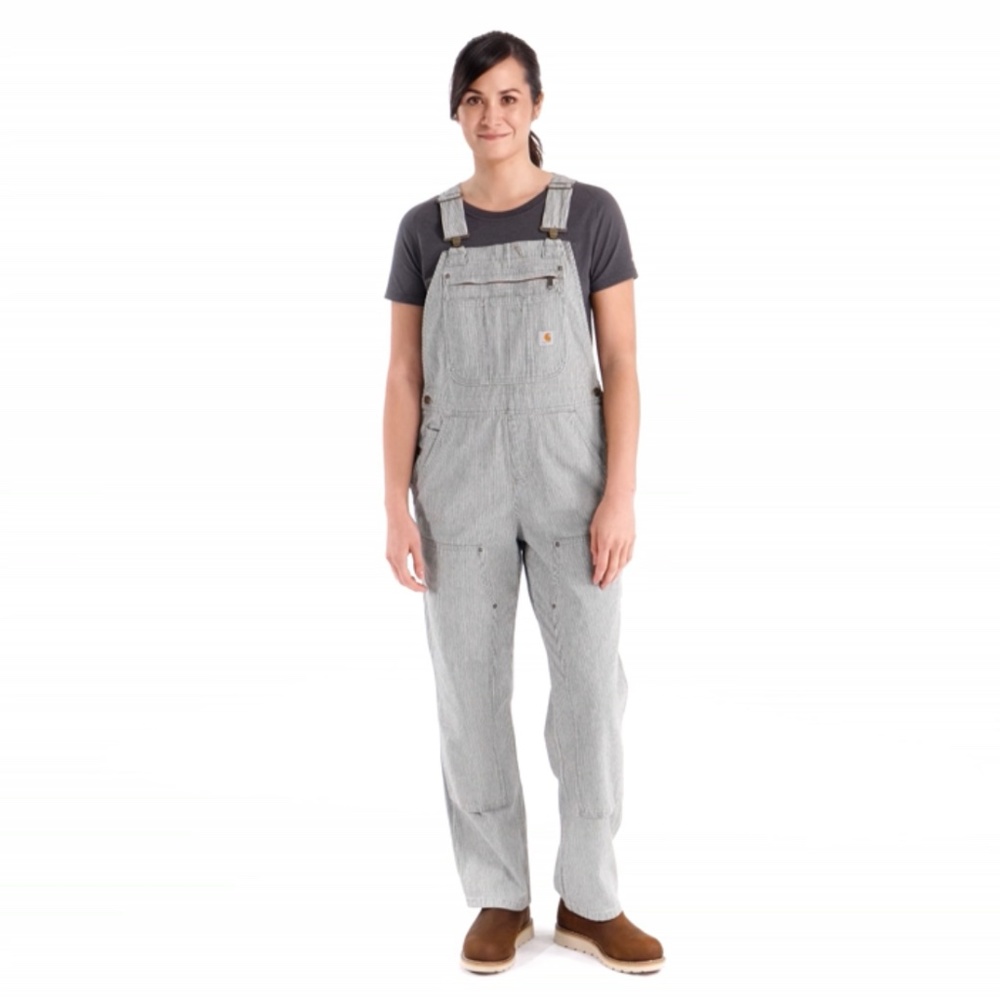 CARHARTT Women’s Relaxed Fit Denim Railroad Stripe Bib Overalls Size XXL (20)